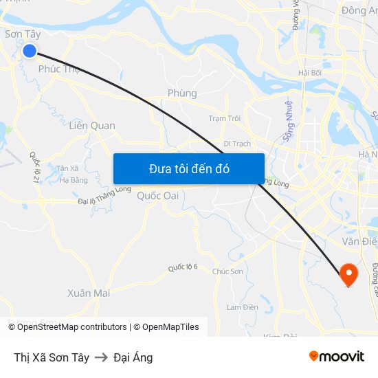 Thị Xã Sơn Tây to Đại Áng map