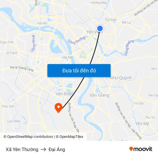 Xã Yên Thường to Đại Áng map