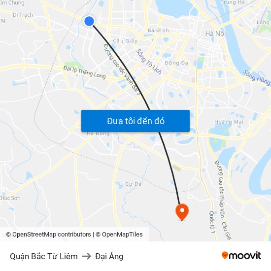 Quận Bắc Từ Liêm to Đại Áng map