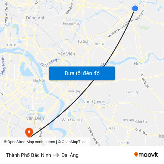 Thành Phố Bắc Ninh to Đại Áng map