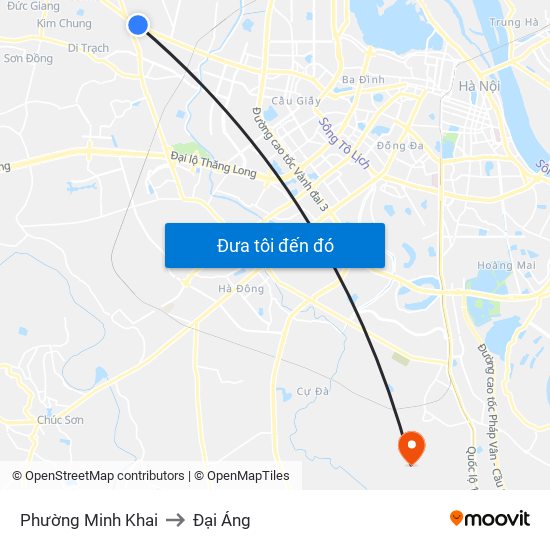 Phường Minh Khai to Đại Áng map