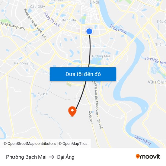 Phường Bạch Mai to Đại Áng map