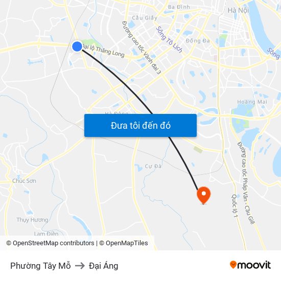 Phường Tây Mỗ to Đại Áng map