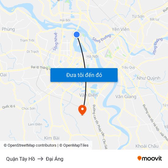 Quận Tây Hồ to Đại Áng map