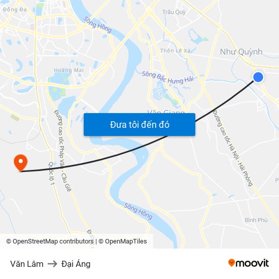 Văn Lâm to Đại Áng map