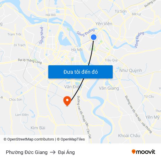 Phường Đức Giang to Đại Áng map