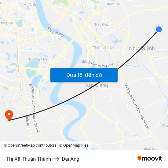 Thị Xã Thuận Thành to Đại Áng map