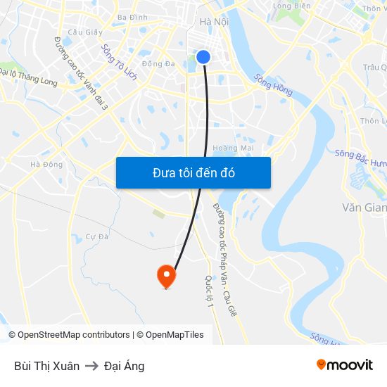 Bùi Thị Xuân to Đại Áng map