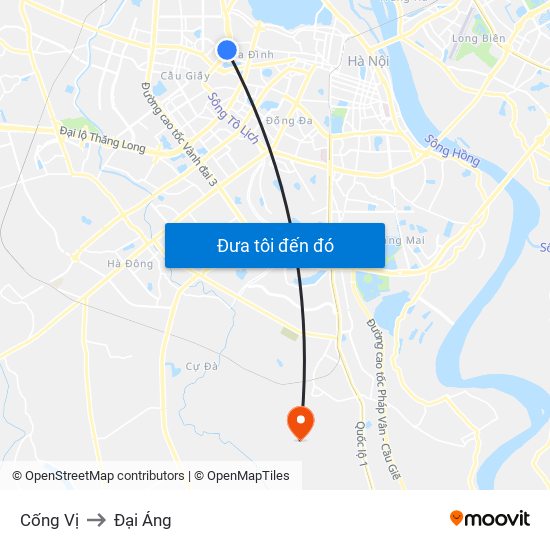 Cống Vị to Đại Áng map