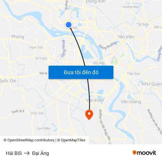 Hải Bối to Đại Áng map