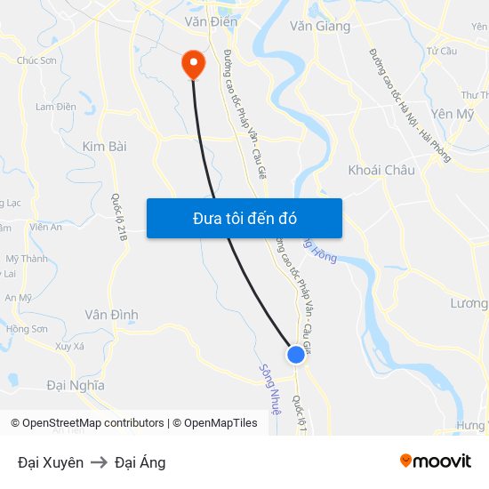 Đại Xuyên to Đại Áng map