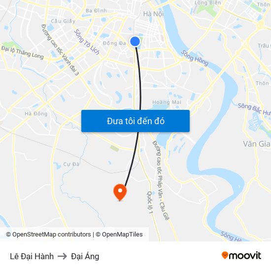 Lê Đại Hành to Đại Áng map