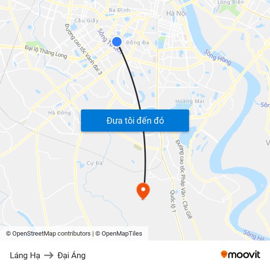 Láng Hạ to Đại Áng map