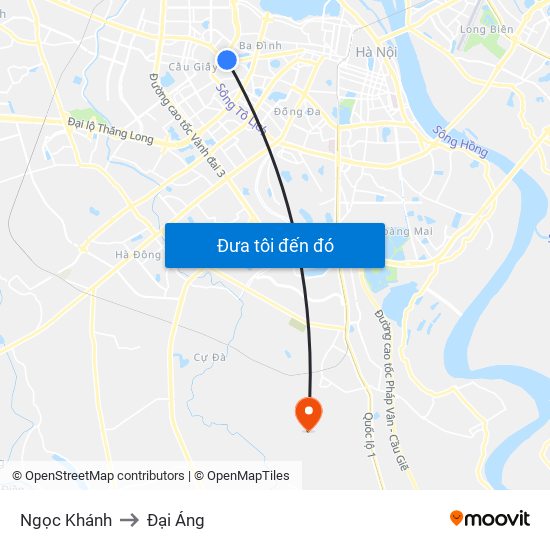 Ngọc Khánh to Đại Áng map