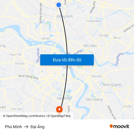 Phú Minh to Đại Áng map