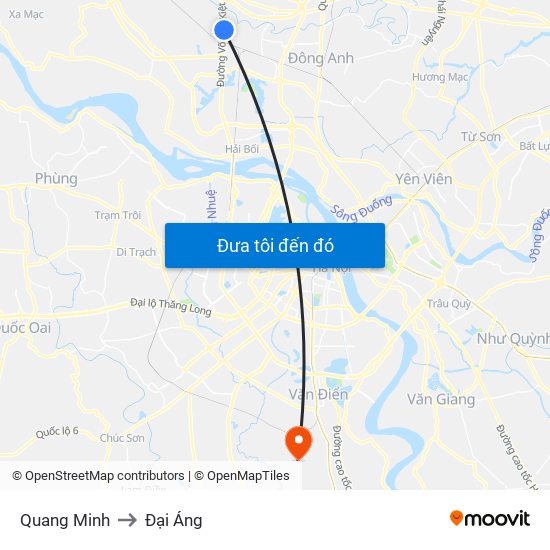 Quang Minh to Đại Áng map