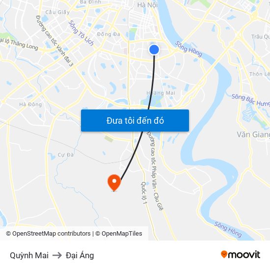 Quỳnh Mai to Đại Áng map