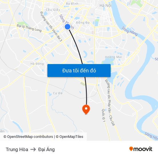 Trung Hòa to Đại Áng map