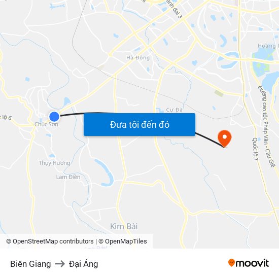 Biên Giang to Đại Áng map