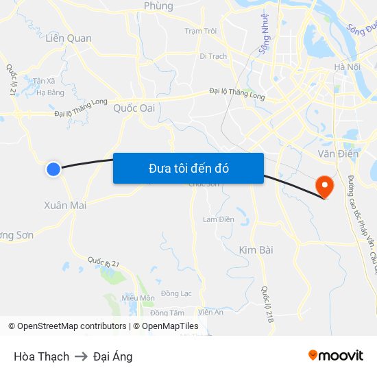 Hòa Thạch to Đại Áng map