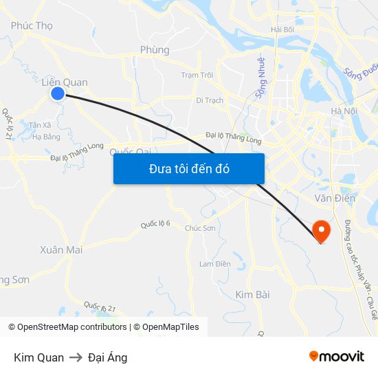 Kim Quan to Đại Áng map