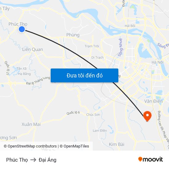 Phúc Thọ to Đại Áng map