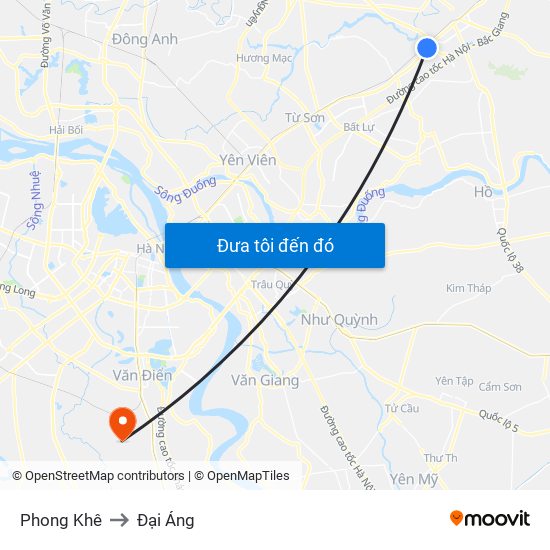 Phong Khê to Đại Áng map