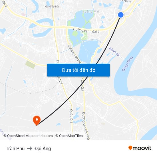 Trần Phú to Đại Áng map