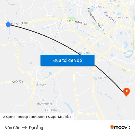 Vân Côn to Đại Áng map