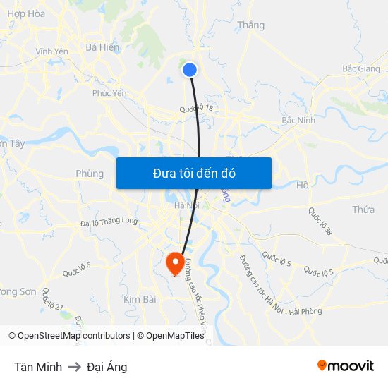 Tân Minh to Đại Áng map
