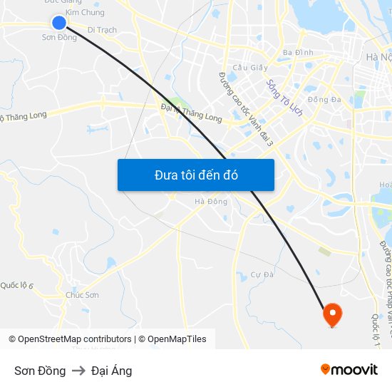 Sơn Đồng to Đại Áng map