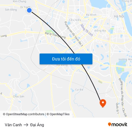 Vân Canh to Đại Áng map