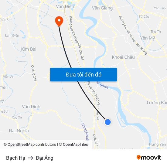 Bạch Hạ to Đại Áng map