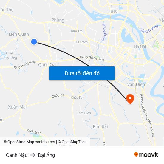 Canh Nậu to Đại Áng map