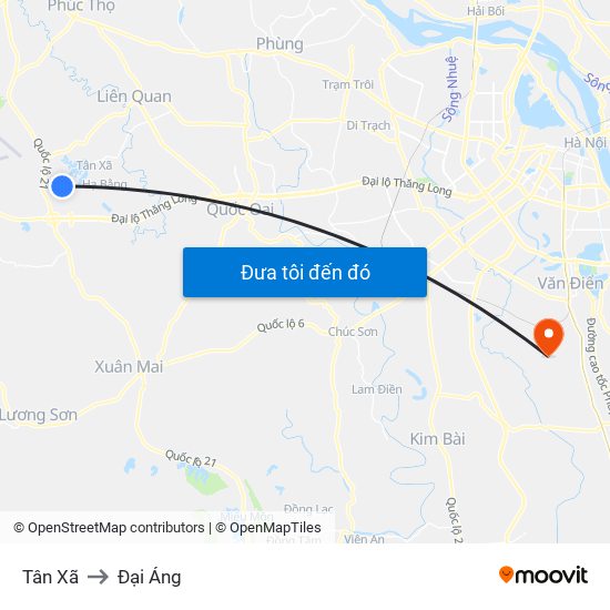 Tân Xã to Đại Áng map