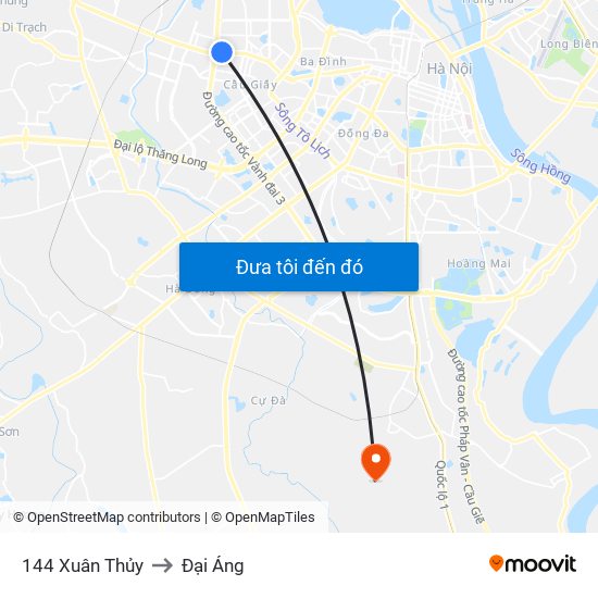 144 Xuân Thủy to Đại Áng map