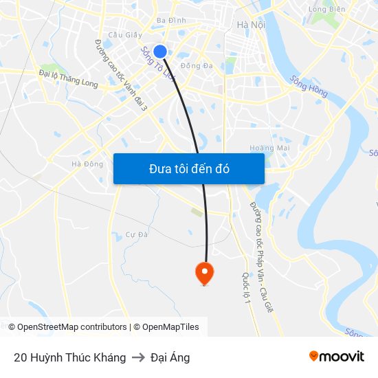 20 Huỳnh Thúc Kháng to Đại Áng map