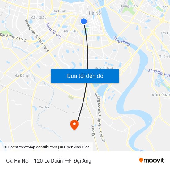 Ga Hà Nội - 120 Lê Duẩn to Đại Áng map