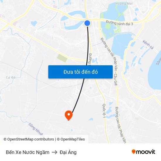 Bến Xe Nước Ngầm to Đại Áng map