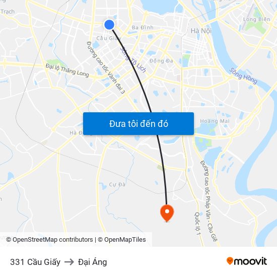 331 Cầu Giấy to Đại Áng map