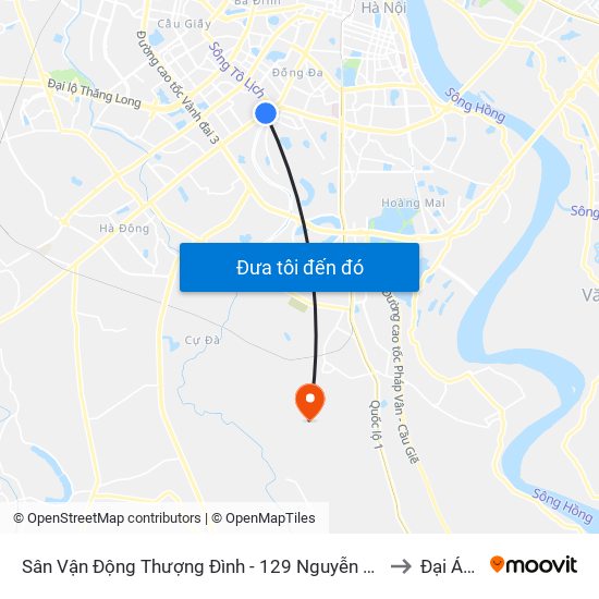 Sân Vận Động Thượng Đình - 129 Nguyễn Trãi to Đại Áng map