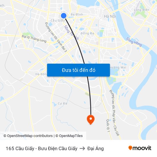 165 Cầu Giấy - Bưu Điện Cầu Giấy to Đại Áng map