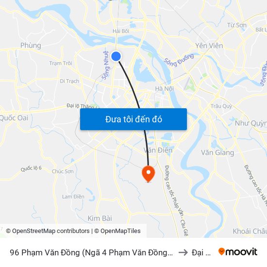 96 Phạm Văn Đồng (Ngã 4 Phạm Văn Đồng - Xuân Đỉnh) to Đại Áng map