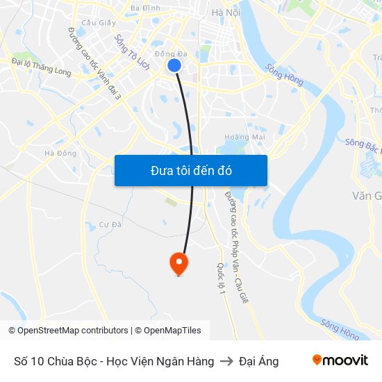 Số 10 Chùa Bộc - Học Viện Ngân Hàng to Đại Áng map