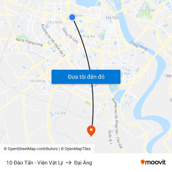 10 Đào Tấn - Viện Vật Lý to Đại Áng map