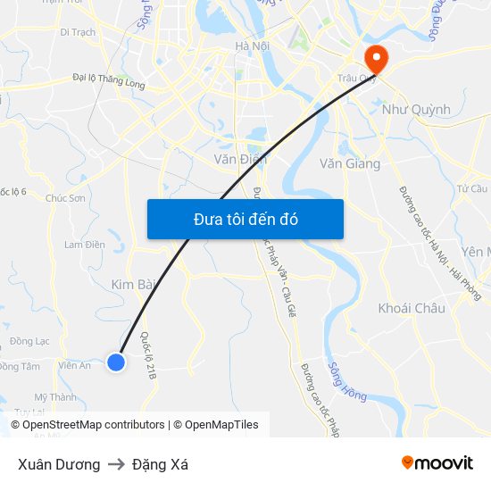 Xuân Dương to Đặng Xá map