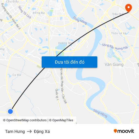 Tam Hưng to Đặng Xá map