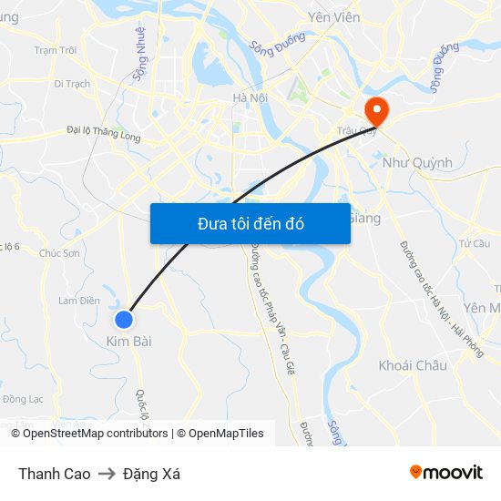 Thanh Cao to Đặng Xá map