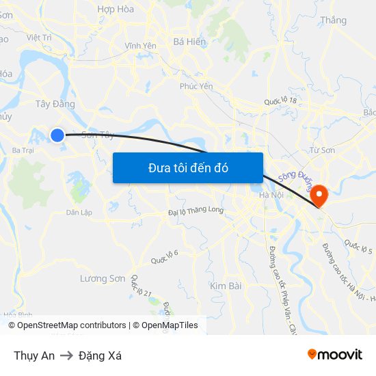 Thụy An to Đặng Xá map