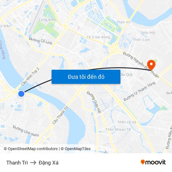 Thanh Trì to Đặng Xá map